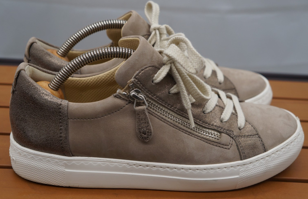 Paul Green Womens 6 UK 8.5 US Taupe Leather Metallic Zip Sneakers Shoes Casual